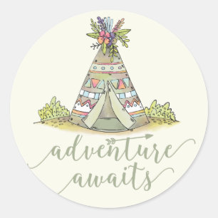 Teepee Adventure Commence Favor Sticker