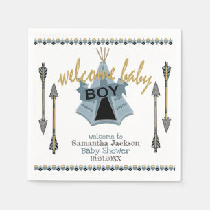 Teepee and Arrows - Welcome Baby Boy Napkin