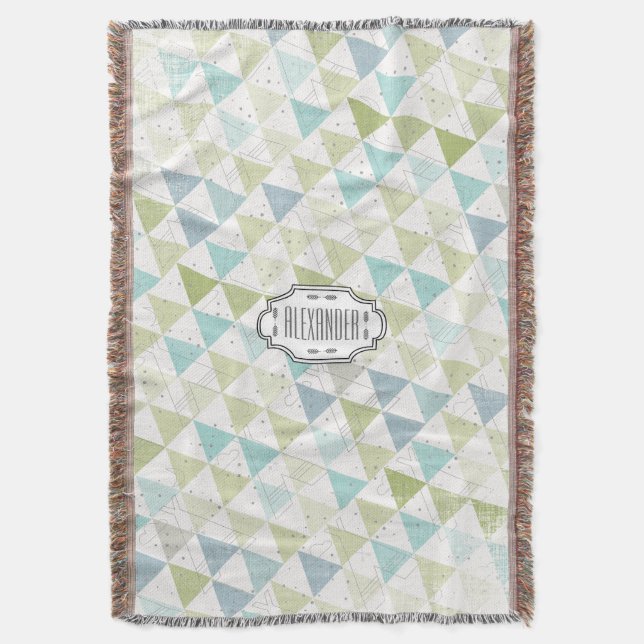 Teepee Aqua Green and Grey Moon Clouds Lodge Boys Throw Blanket (Front Vertical)