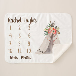 Teepee Boho Monthly Milestone Sherpa Blanket