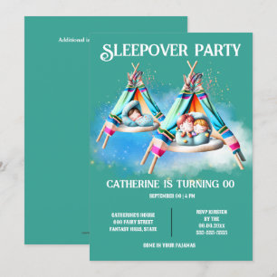 Teepee glamping sleepover slumber party kids fun invitation