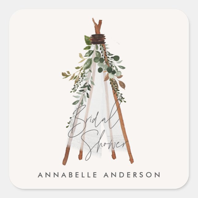 Teepee modern foliage bohemian backyard stylish square sticker (Front)