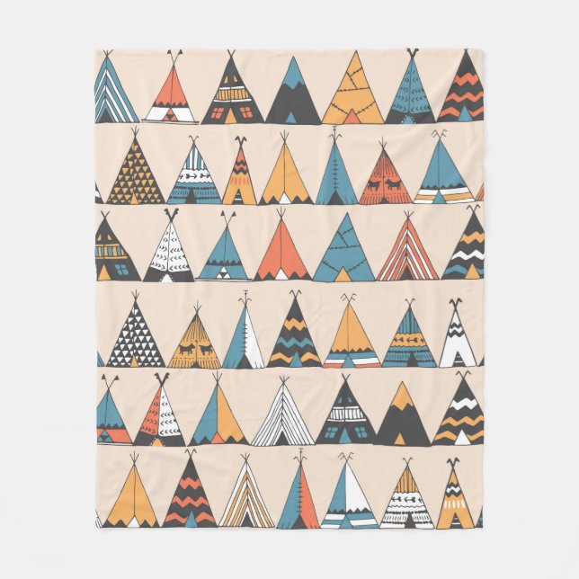 Teepee pattern. Wigwam native american summer tent Fleece Blanket (Front)