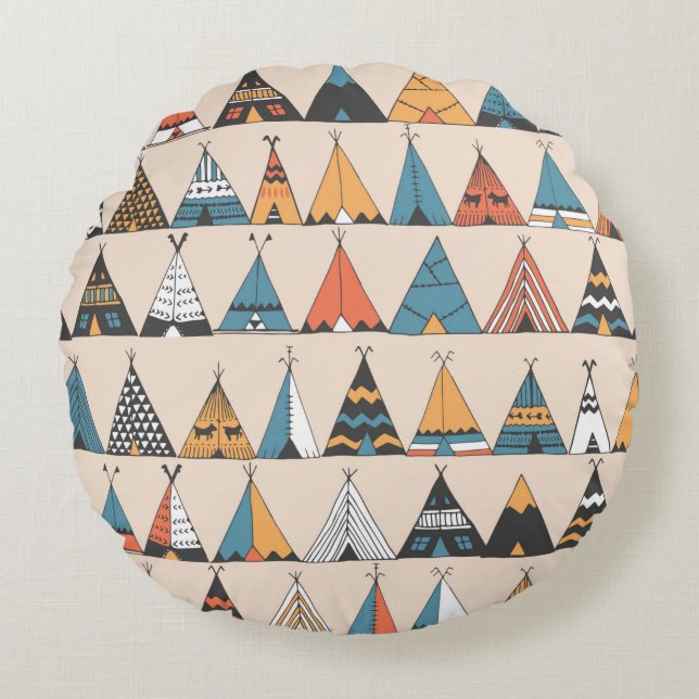 Teepee pattern. Wigwam native american summer tent Round Pillow (Front)