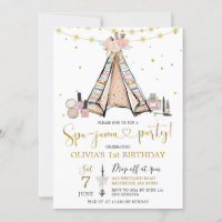 Teepee Pink Floral Girl Spa-Jama Party Invitation