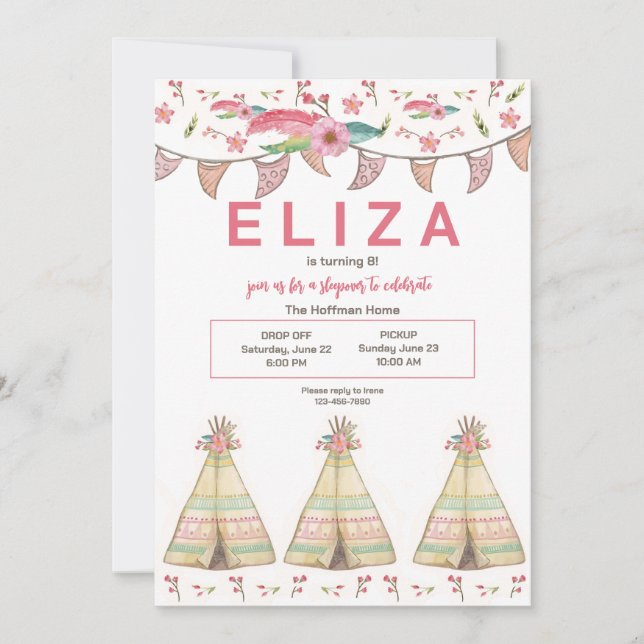 Teepee Sleepover Invitation (Front)