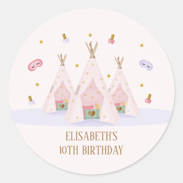 Teepee Spa Birthday Party Classic Round Sticker (Front)