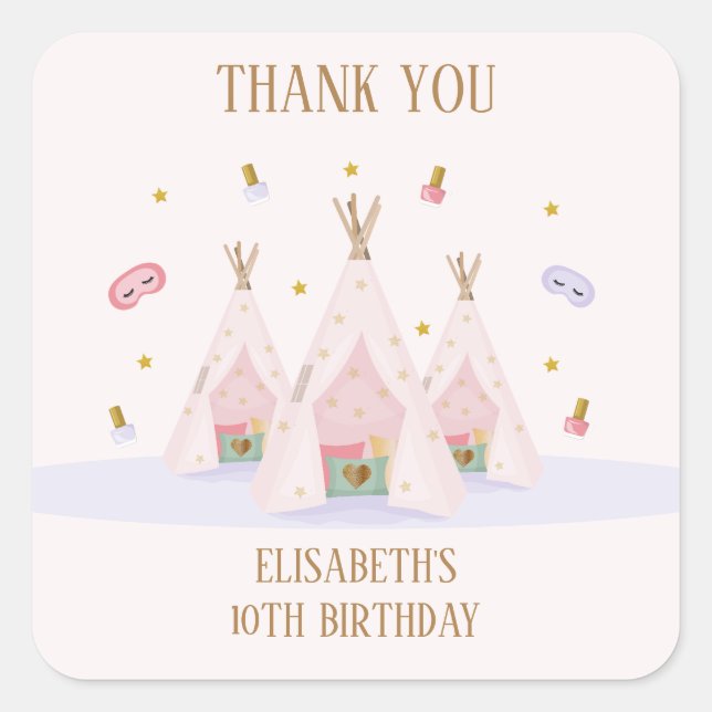 Teepee Spa Birthday Party Square Sticker (Front)