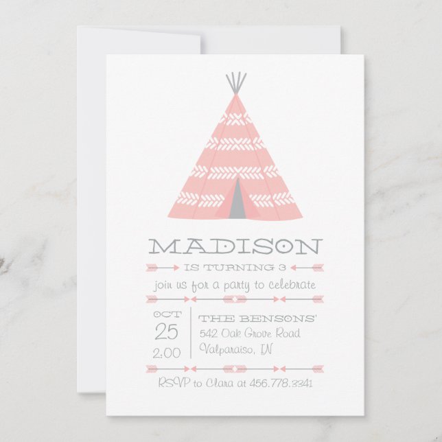 TeePee Tent Birthday Party Invite for Kids (Front)