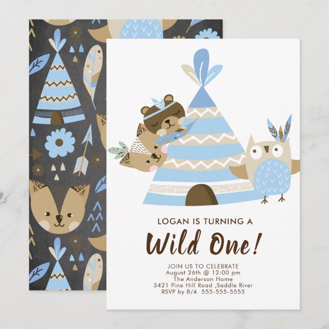 Teepee Wild One Birthday Invitation (Front/Back)