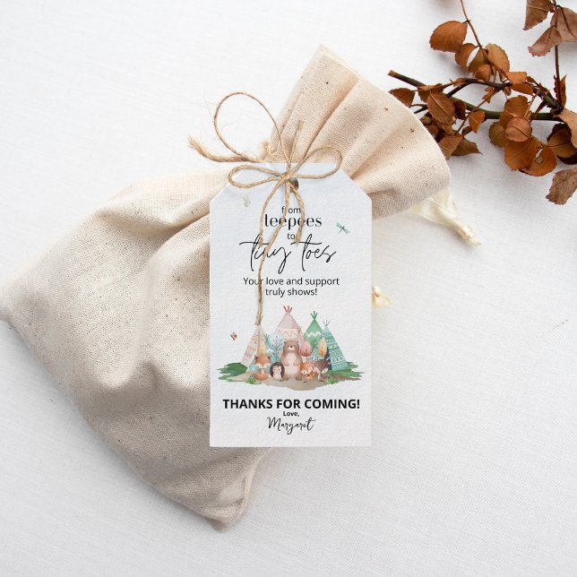 Teepees and Tiny Toes Favour Tags (Teepees & Tiny Toes Baby Shower Thanks For Coming Tags)