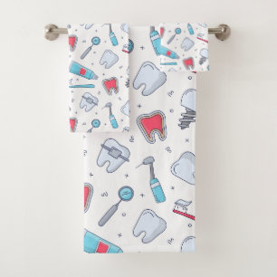 Teeth and Tools Dental Pattern Bath Towel Set