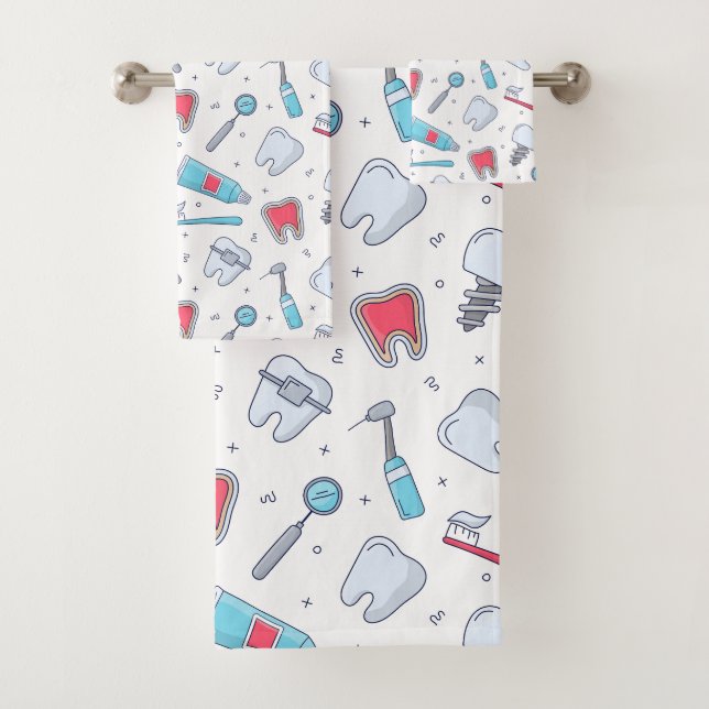 Teeth and Tools Dental Pattern Bath Towel Set (Insitu)