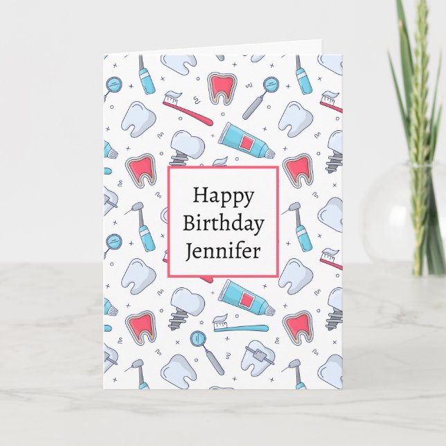 Teeth and Tools Dental Pattern Birthday Card (Front)