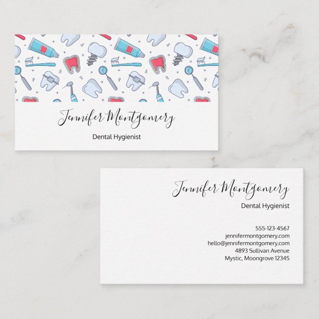 Teeth and Tools Dental Pattern Business Card (Front/Back)