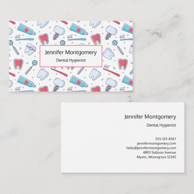 Teeth and Tools Dental Pattern Business Card (Front/Back)