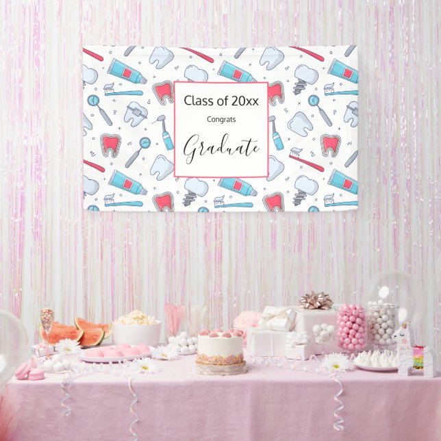 Teeth and Tools Dental Pattern Graduation Banner (Party)