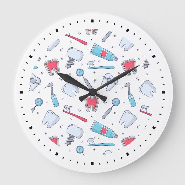 Teeth and Tools Dental Pattern Large Clock (Front)