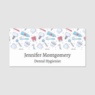 Teeth and Tools Dental Pattern Name Tag