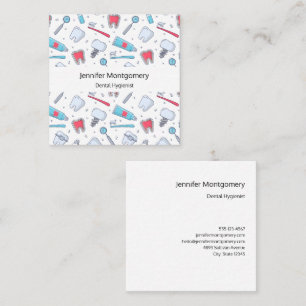 Teeth and Tools Dental Pattern Square Business Card