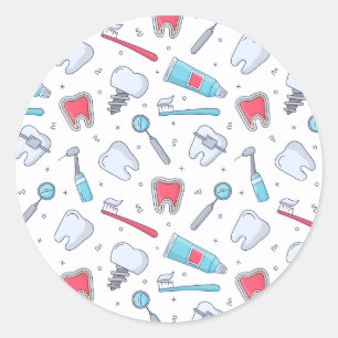 Teeth and Tools Dental Pattern Thank You Classic Round Sticker