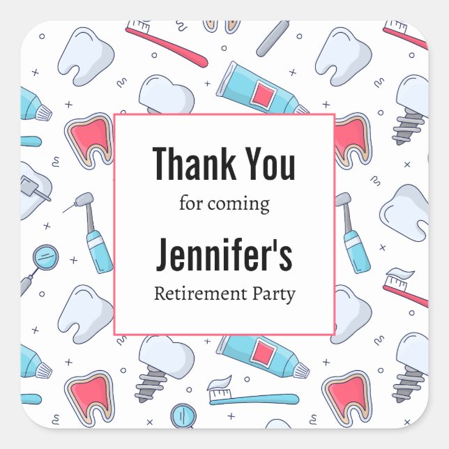 Teeth and Tools Dental Pattern Thank You Square Sticker (Front)
