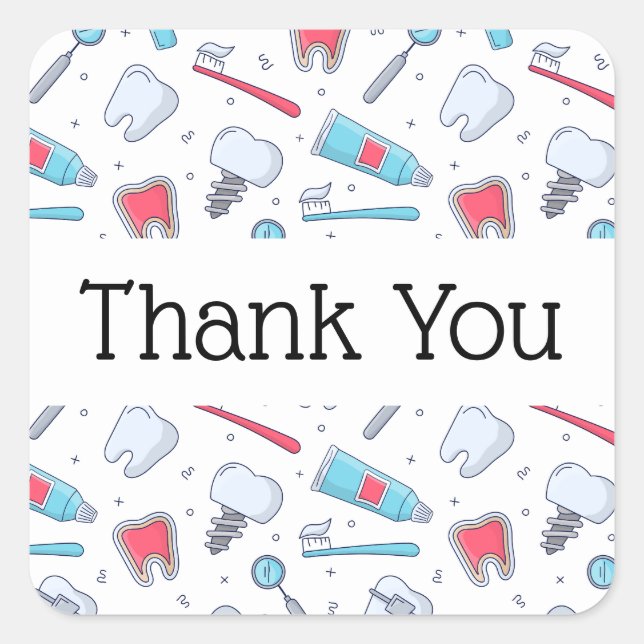 Teeth and Tools Dental Pattern Thank You Square Sticker (Front)