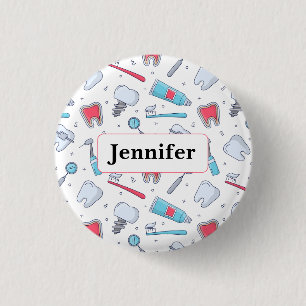 Teeth and Tools Dental Pattern with a Name 1 Inch Round Button