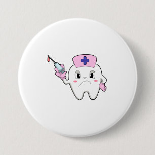 Teeth as Nurse with Syringe.PNG 3 Inch Round Button