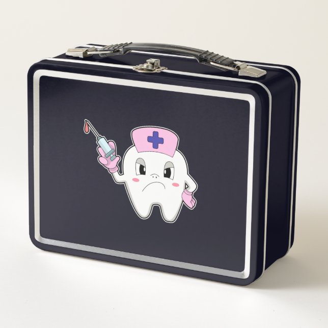 Teeth as Nurse with Syringe.PNG Metal Lunch Box (Front)