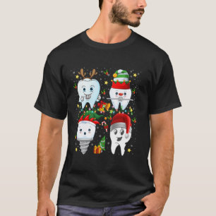 Teeth Dentist Reindeer Elf Santa Hat Tooth Dental T-Shirt