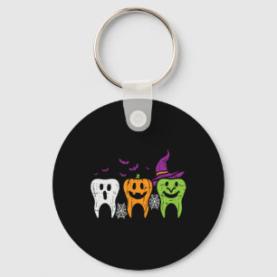 Teeth Ghost Pumpkin Witch Cute Dental Halloween De Keychain