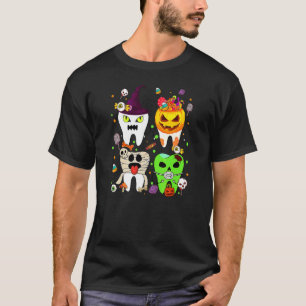 Teeth Ghost Pumpkin Witch Cute Dental Halloween De T-Shirt