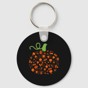 Teeth Ghost Pumpkin Witch Dental Halloween Dentist Keychain