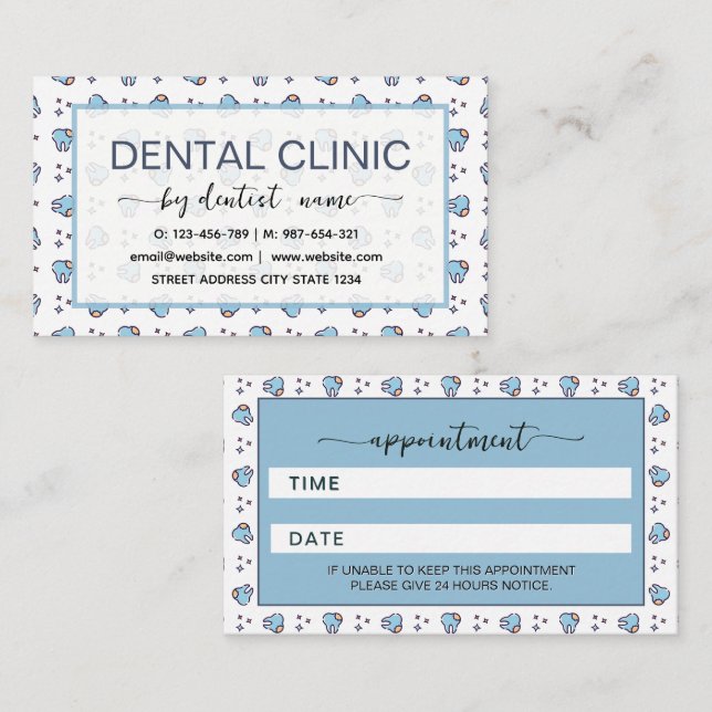 Teeth pattern blue Dentist  Appointment Card (Front/Back)