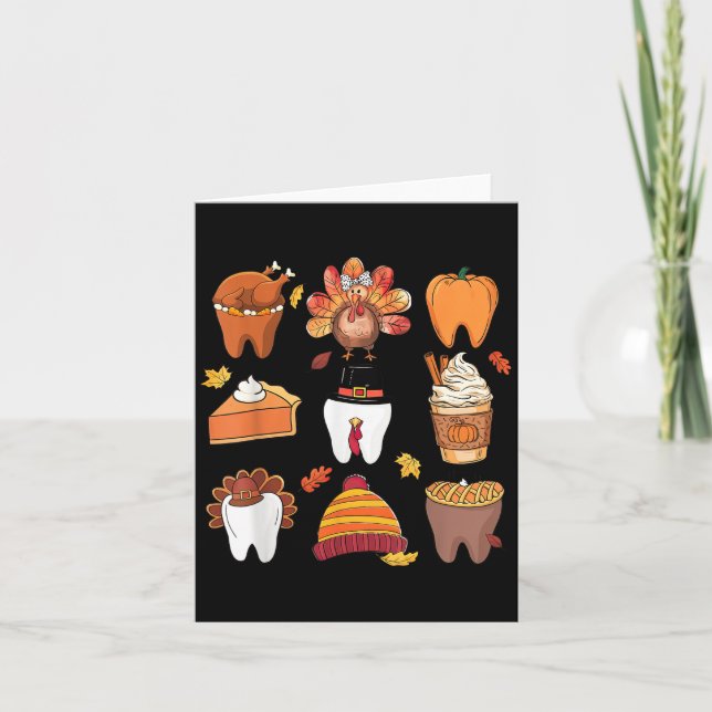 Teeth Pumpkin Turkey Coffee Fall Dental Squad Than Card (Front)