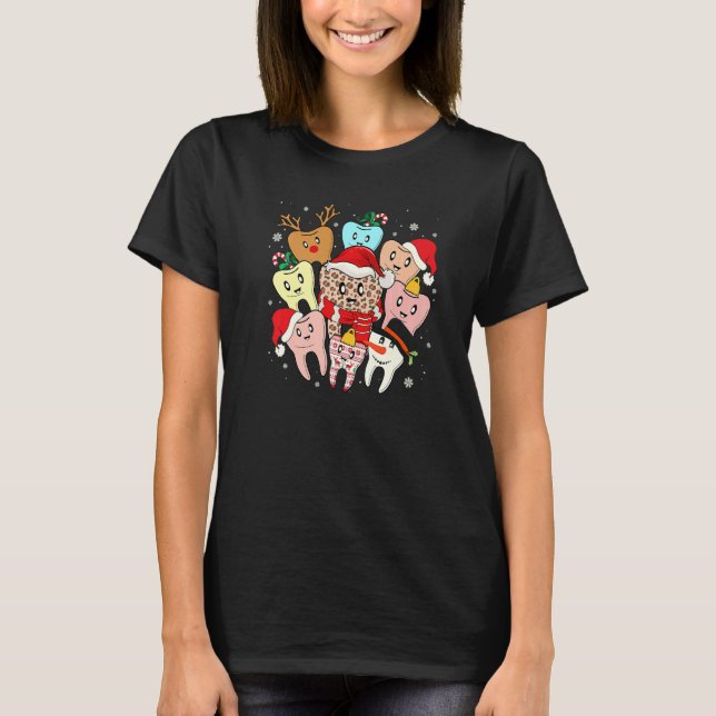 Teeth Santa Reindeer Christmas Dental Squad T-Shirt (Front)