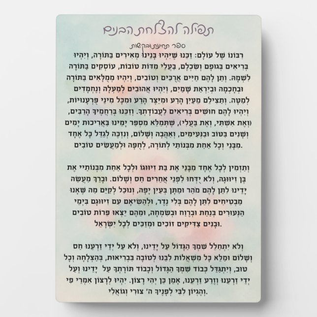 Tefillas lHatzlachas Habanim | Prayer Plaque (Front)