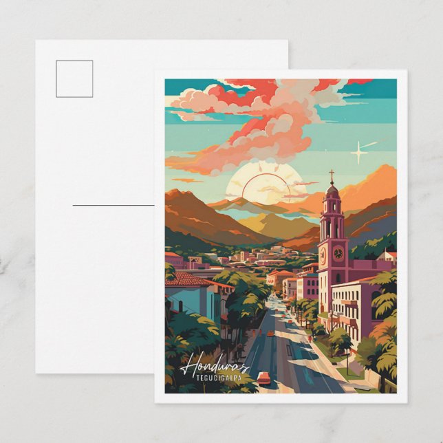 Tegucigalpa Honduras Vintage Travel Illustration Postcard (Front/Back)