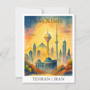 Tehran Iran customized Watercolor Save the Date Postcard