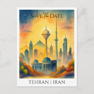 Tehran Iran customized Watercolor Save the Date  Postcard
