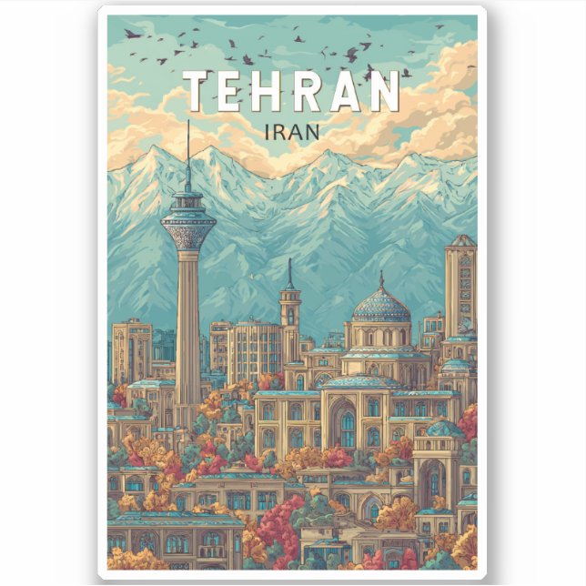 Tehran Iran Illustration Travel Art Vintage (Front)