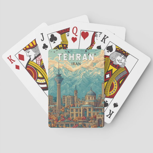 Tehran Iran Illustration Travel Art Vintage Playing Cards (Back)