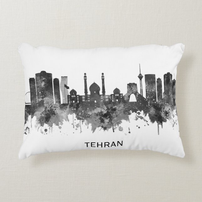 Tehran Iran Skyline BW Accent Pillow (Front)