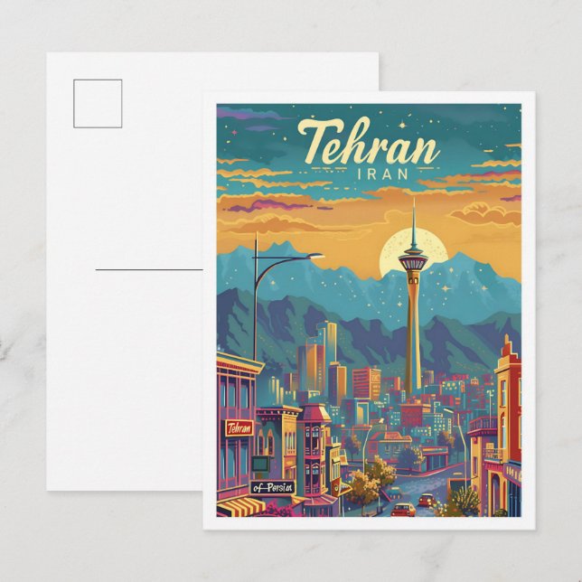 Tehran Iran Vintage Art Travel Illustration Postcard (Front/Back)