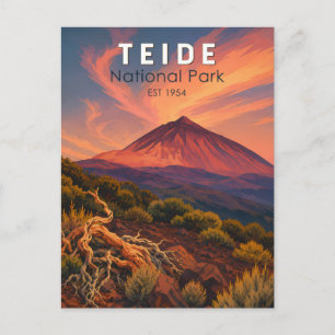 Teide National Park Spain Illustration Travel Art Postcard