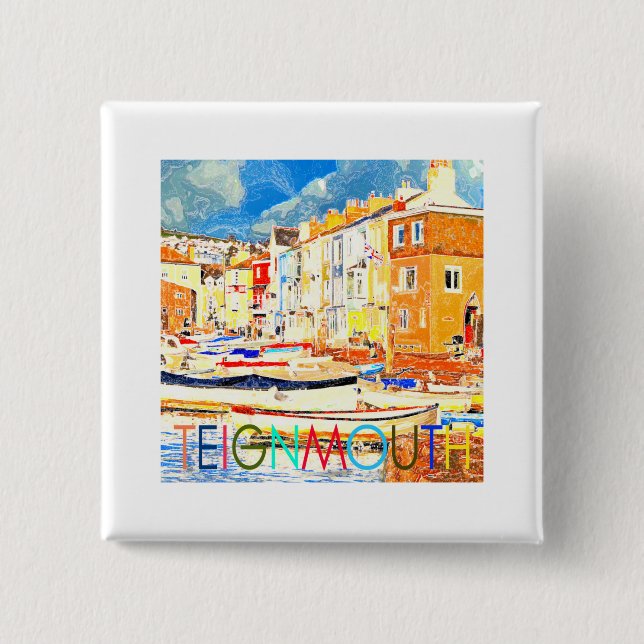 Teignmouth 2 Inch Square Button (Front)