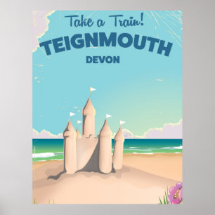 Teignmouth Beach Devon Vintage travel poster
