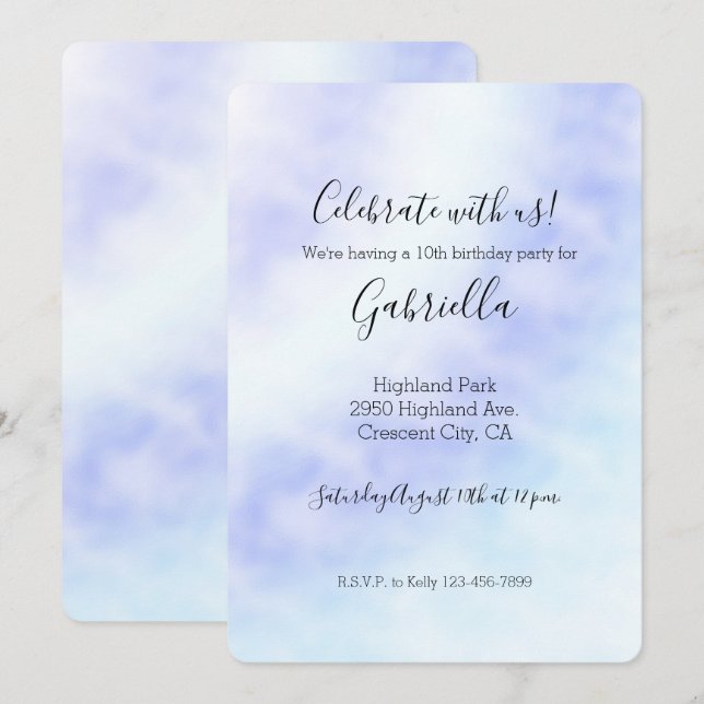 Teinture tie-dye bleu aqua blanc violet Invitation (Devant / Derrière)