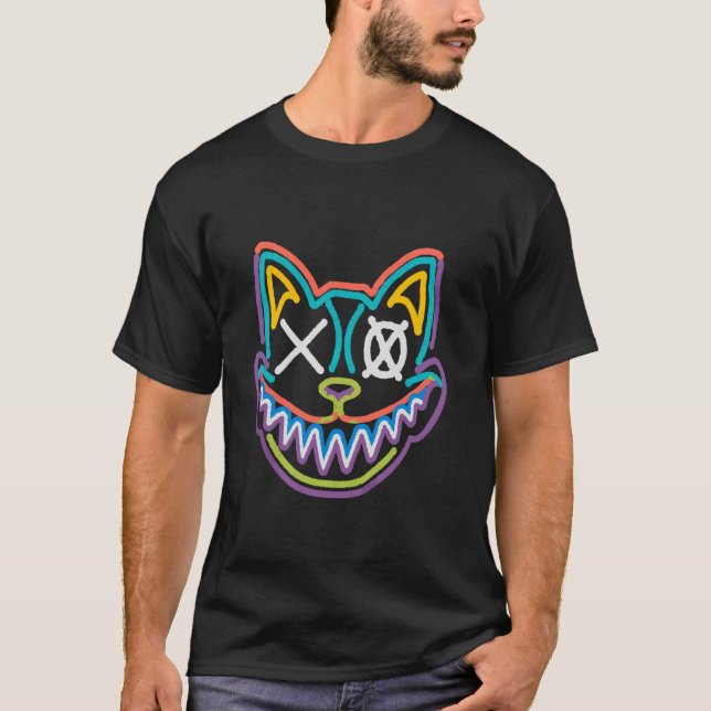 Tekk Party Zombie Cat EDM Rave DJ T-Shirt (Front)